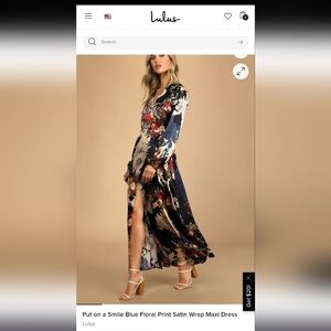 Lulu's Navy and Red Floral Satin Maxi Dress Never Worn!